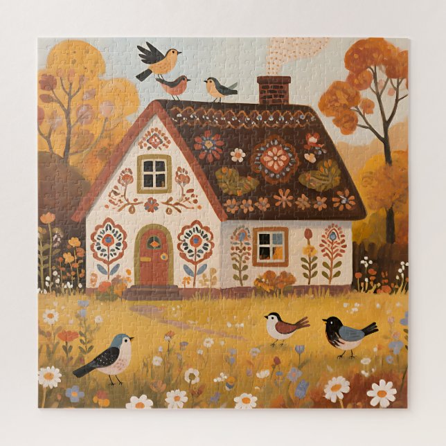 Puzzle Cabaña de Arte Popular Pájaros Otoño (Vertical)