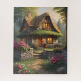 Puzzle Cabaña de cuento con jardín de techo de musgo