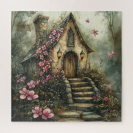 Puzzle Cabaña de cuento de hadas con flores rosas