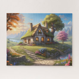 Puzzle Cabaña de cuento de hadas en Sunset Mountain