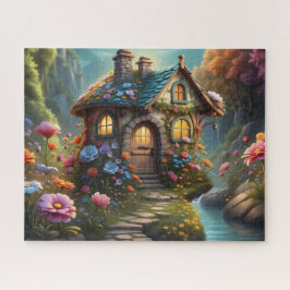 Puzzle Cabaña de flores encantada junto a la cascada
