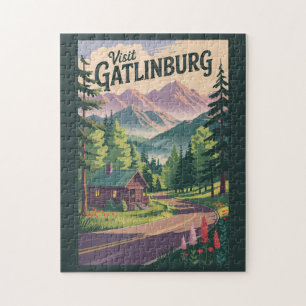 Puzzle Cabaña de Gatlinburg Tennessee Arte de Viaje Vinta