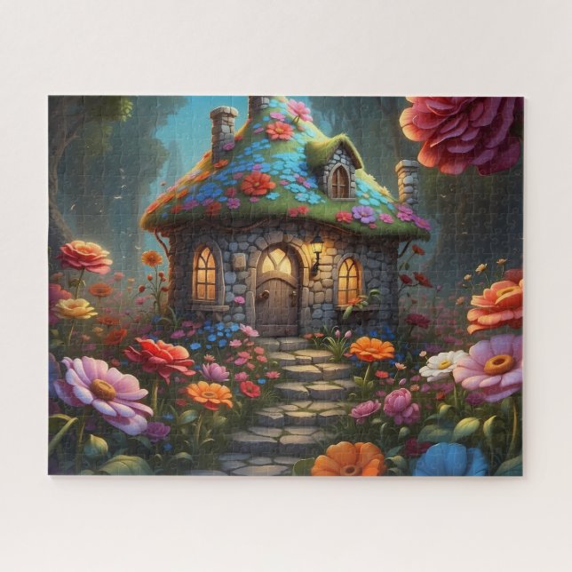 Puzzle Cabaña de jardín con techo de flores encantadas (Horizontal)