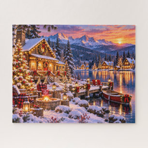 Puzzle Cabaña de Navidad junto al lago