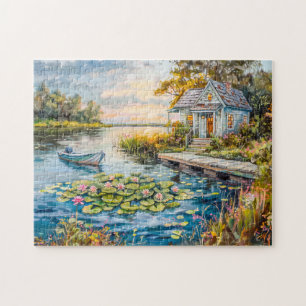Puzzle Cabaña de Pesca junto al Lago con Nenúfares
