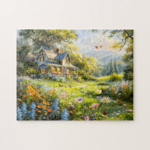 Puzzle Cabaña de verano con prado de flores silvestres