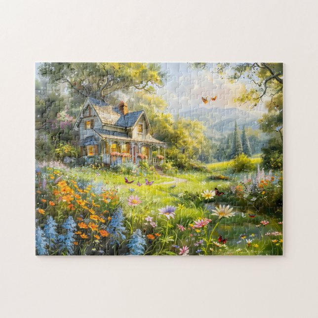 Puzzle Cabaña de verano con prado de flores silvestres (Horizontal)
