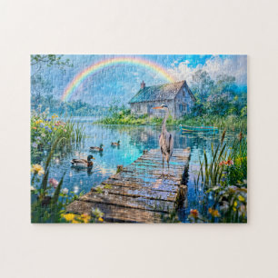 Puzzle Cabaña del Arcoíris con Patos, Garza y Arroyo del