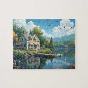 Puzzle Cabaña junto al lago Casa de campo Patos Verano