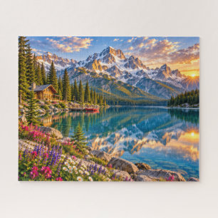 Puzzle Cabaña junto al lago de montaña paisaje escénico