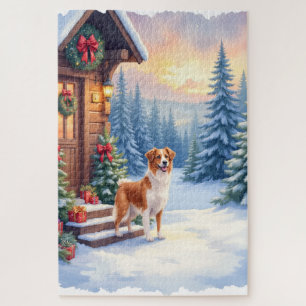 Puzzle Cabaña Rústica de Bretaña Navidad Arte de Invierno