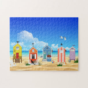 Puzzle Cabañas de playa en una línea de colores en la p