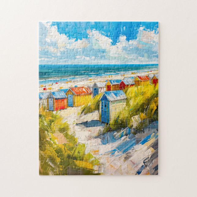 Puzzle Cabañas de Playa junto al Mar en Holanda Pintura (Vertical)