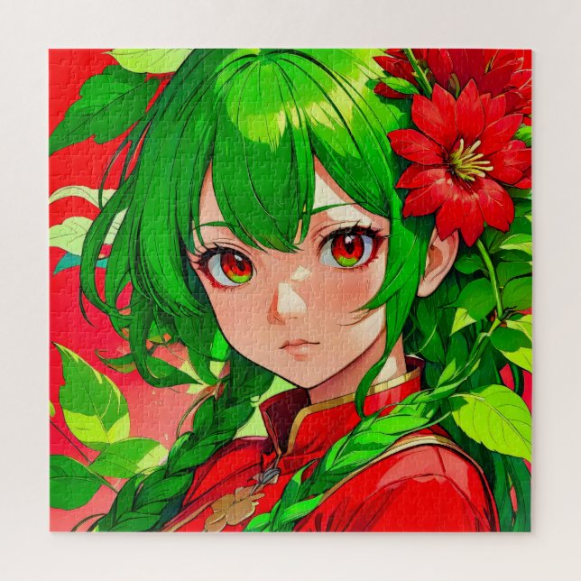 Puzzle Cabello verde llamativo (Vertical)