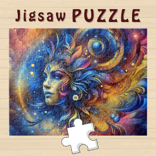 Puzzle Cabeza de Diosa azul Pluma en el pelo Agosto - 