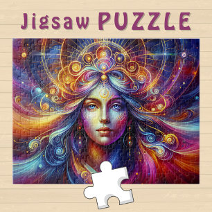 Puzzle Cabeza de Diosa Cerradura dorada Cabello azul Ojos