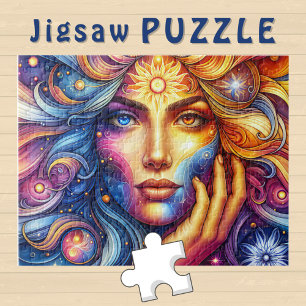 Puzzle Cabeza de Diosa con Cabello Fluyente y Ojos de dos