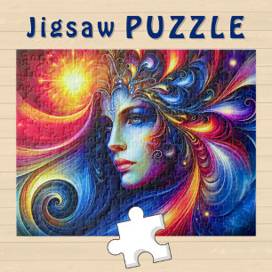 Puzzle Cabeza de diosa remolinos azules en el cabello nov