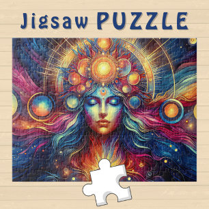 Puzzle Cabeza de Diosa Ronda Planetas de Oro en el Cabell
