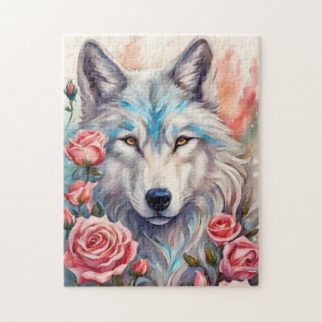 Puzzle cabeza de lobo rosa rosa rosa pintura de animales  (Vertical)