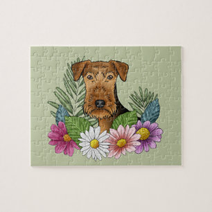 Puzzle Cabeza de perro Terrier de Airedale Flores Colorid