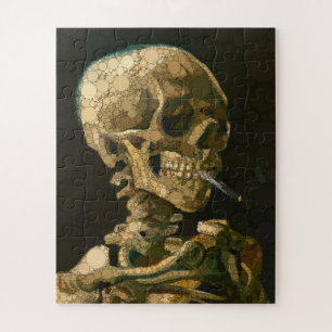 Puzzle Cabeza de un esqueleto con un cigarrillo en llamas
