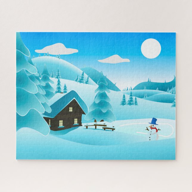 Puzzle Cabina de invierno con nieve y dulce fiesta de Sno (Horizontal)
