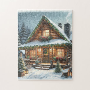 Puzzle Cabina de nieve Rústica de invierno/Navidades