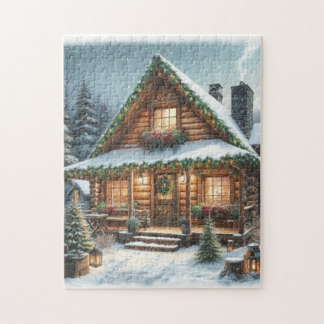 Puzzle Cabina de nieve Rústica de invierno/Navidades (Vertical)