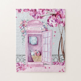 Puzzle Cabina de teléfono floral rosa personalizada