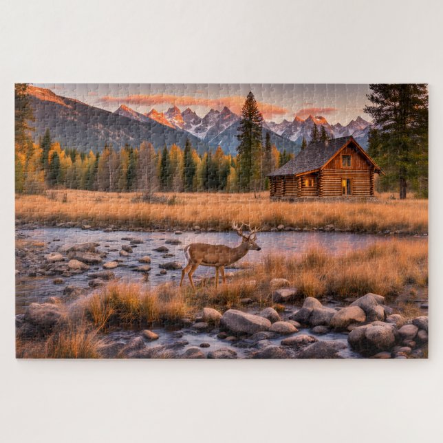 Puzzle Cabina Riverside con ciervo (Horizontal)