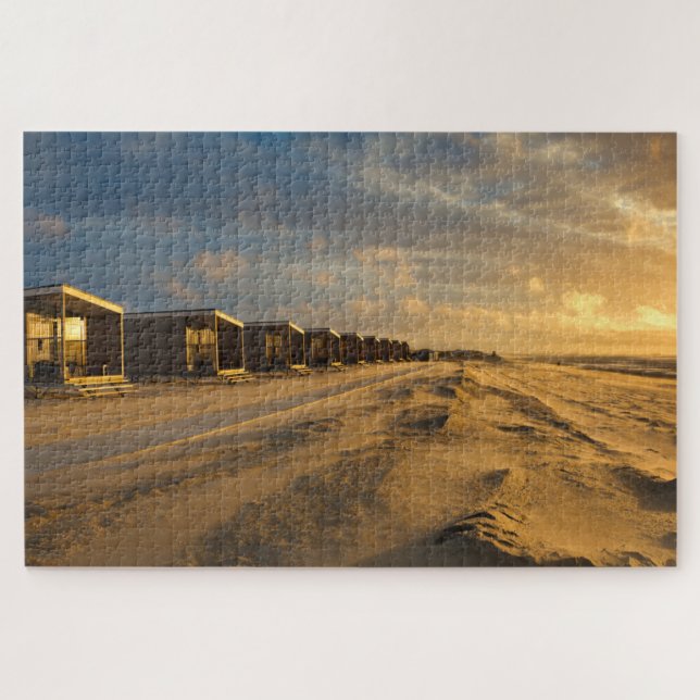 Puzzle Cabinas de playa al atardecer en la costa holandes (Horizontal)