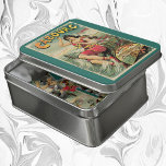 Puzzle Cabourg, France Beach Resort, Viajes Vintage<br><div class="desc">Cartel de viaje europeo de ilustracion vintage para Cabourg,  Francia de Edouard Elzingre con una morena en un traje de baño de estilo antiguo jugando en las olas de la playa. Cabourg es un complejo turístico situado en el océano,  en la región normanda de Francia.</div>