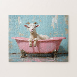 Puzzle Cabra en una bañera rosa