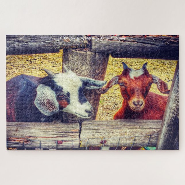Puzzle Cabras Hood River Oregon. Saludos de Navidad (Horizontal)