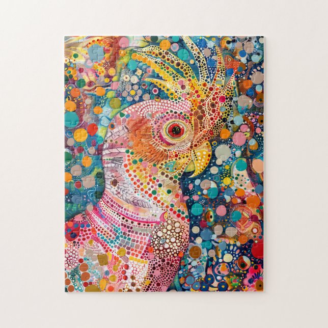 Puzzle Cacatúa rosa en estilo de arte de puntos aborigen (Vertical)