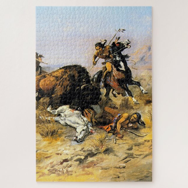Puzzle "Cacería de búfalos", arte de Charles Russell (Vertical)