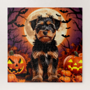 Puzzle Cachorro Adorable con Fondo de Halloween