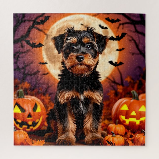 Puzzle Cachorro Adorable con Fondo de Halloween (Vertical)
