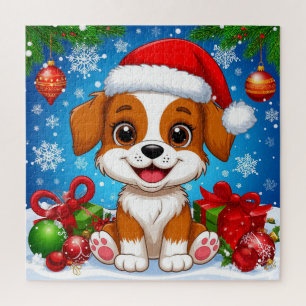 Puzzle Cachorro Adorable con Gorro de Santa y Regalos de