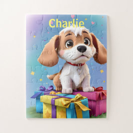 Puzzle Cachorro Adorable Marrón y Blanco con Regalos Colo