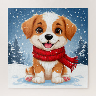 Puzzle Cachorro Adorable Sentado En Un Paisaje Invernal N