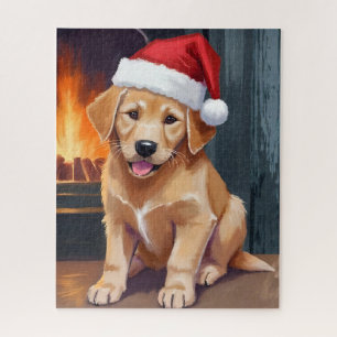 Puzzle Cachorro Alegre Perro Gorro de Santa Navidad Acu