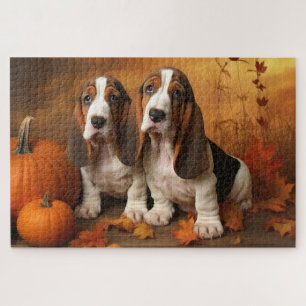 Puzzle Cachorro Basset Hound Delicia de Otoño Calabaza