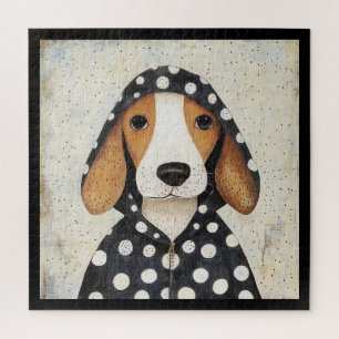 Puzzle Cachorro Beagle Triste con Sudadera de Lunares