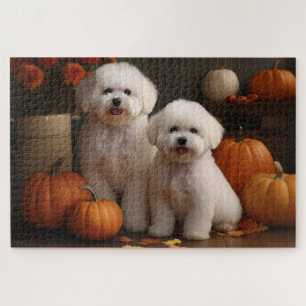 Puzzle Cachorro Bichon Frise Delicia de Otoño Calabaza 