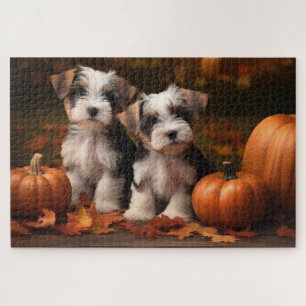 Puzzle Cachorro Biewer Terrier Otoño Delicia Calabaza