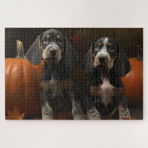 Puzzle Cachorro Bluetick Coonhound Otoño Delicia Calabaza