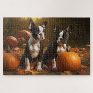 Puzzle Cachorro Boston Terrier Delicia de Otoño Calabaza