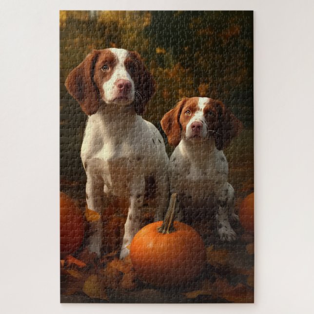 Puzzle Cachorro Brittany Spaniel Delicia de Otoño Calabaz (Vertical)